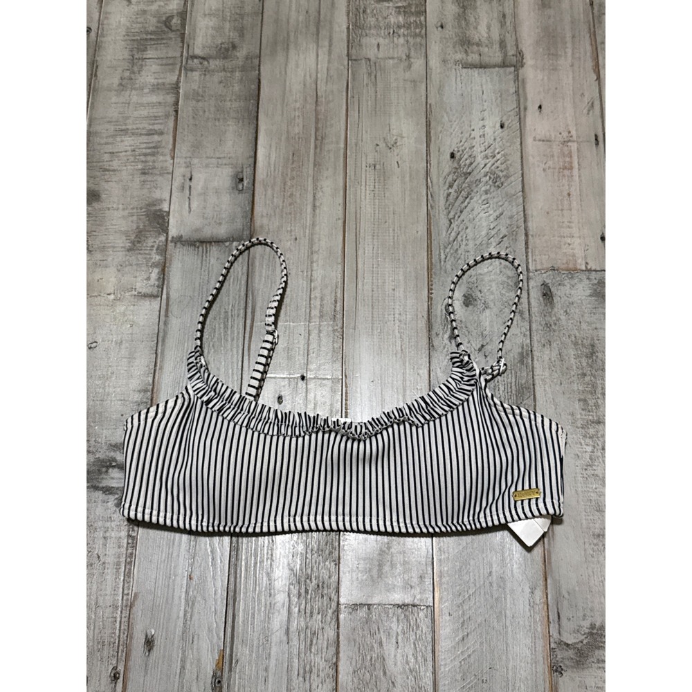 Roxy Womens Black White Striped Underwire Bikini Top Ruffle Trim Size Medium